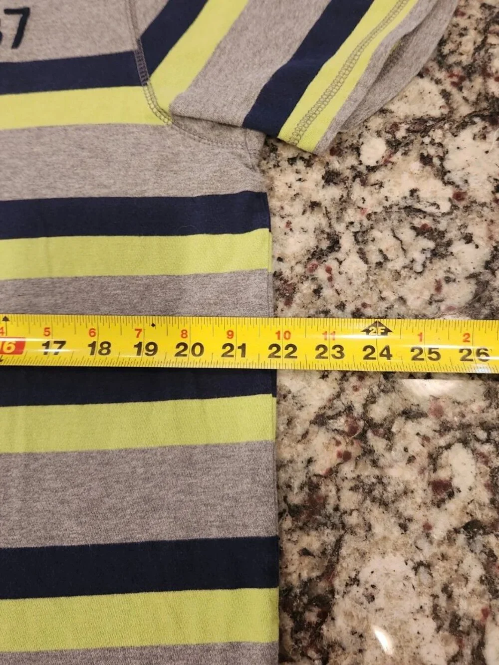 Aeropostale T Shirt Men's L A87 Patch Logo Blue Green Gray Stripe V-Neck Tee EUC - Picture 3 of 5